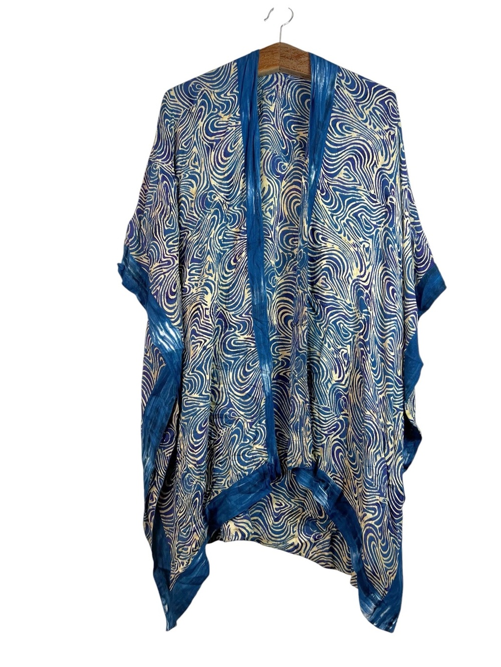Soft Surroundings Blue Swirl Print Kimono Cardigan One Size Boho Hippie Artsy